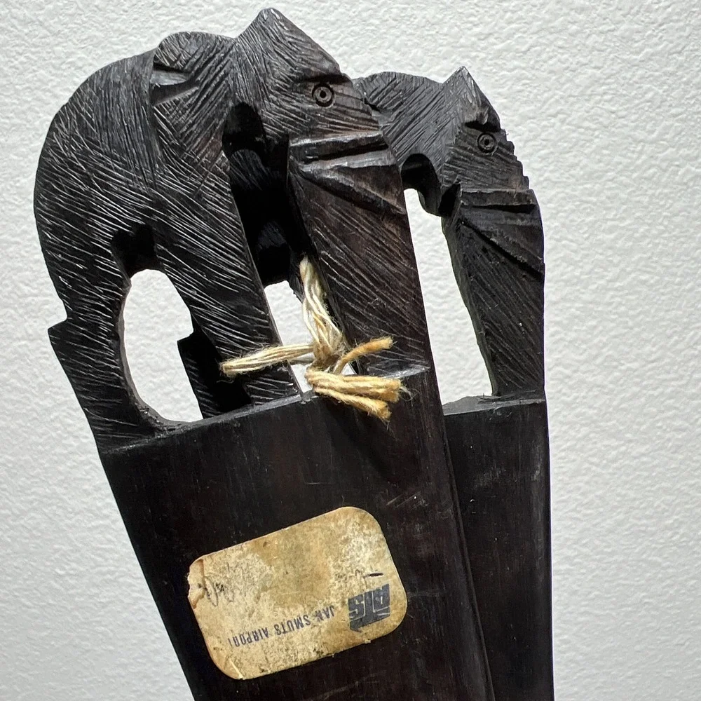 Hand Carved Wooden Elephant Serving Salad Spoon & Fork 12